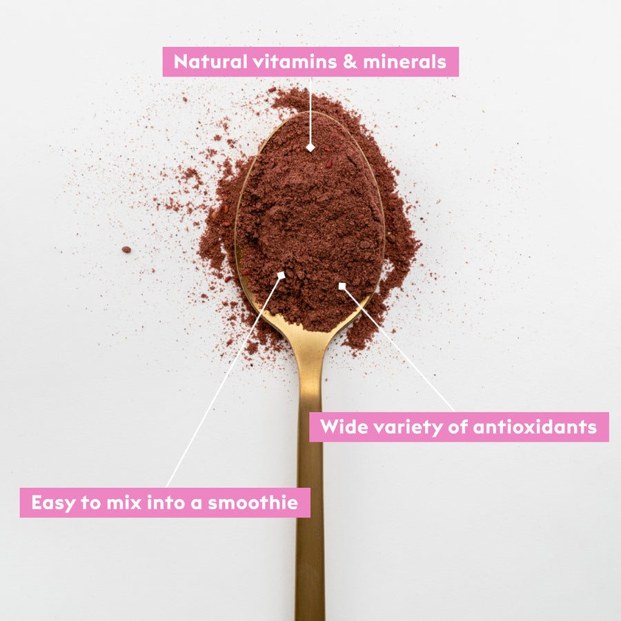 Natural vitamins and minerals. Easy to mix into a smoothie. Superfood powder